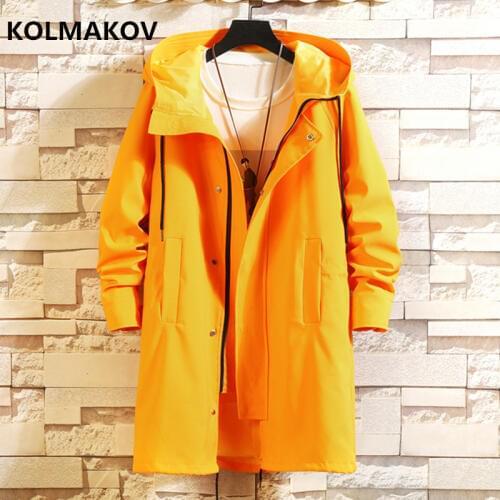 2020 Autumn Mens Casual Trench Coat Hooded Windbreakers Male Waterproof Long Jackets men Loose Style size M- 5XL,6XL