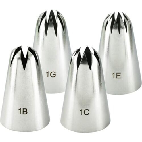 #1B#1C#1E#1G Stainless Steel Piping Nozzles 4pcs Icing Piping Nozzles Cookie Cupcake Pastry Nozzles Cake Decorating Tools