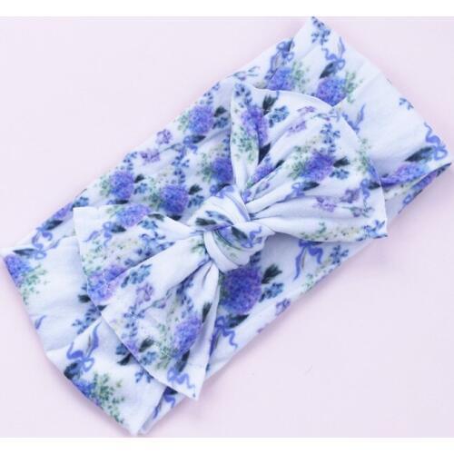 Floral Printed Nylon Knot Bow Headwrap One size fits all nylon bow headbands Wide nylon turban Classic Knot Nylon headwrap HB155