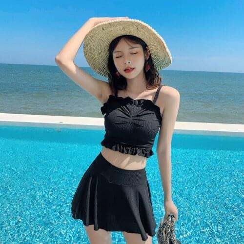2020 New Sexy Bikini Swimsuit Set Swimwear Women Padded Solid Bathing Suit Wear Brazilian Swimming Suit Beach Swimskirt