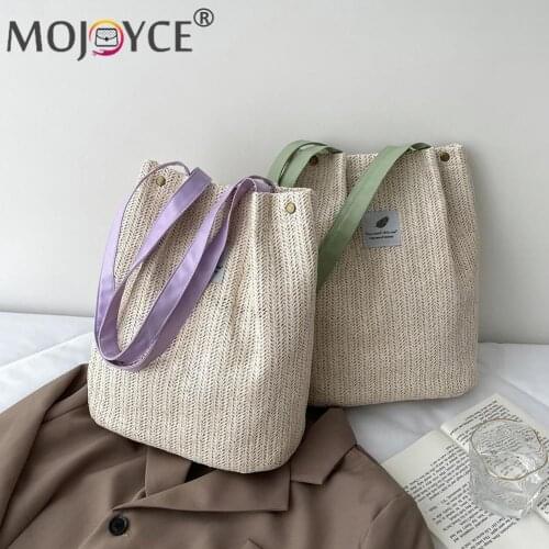 Beach Shoulder Bow Bags Handbag Women Large Capacity Tote Handbag Retro Summer Beach Woven Shoulder Shopping Bag