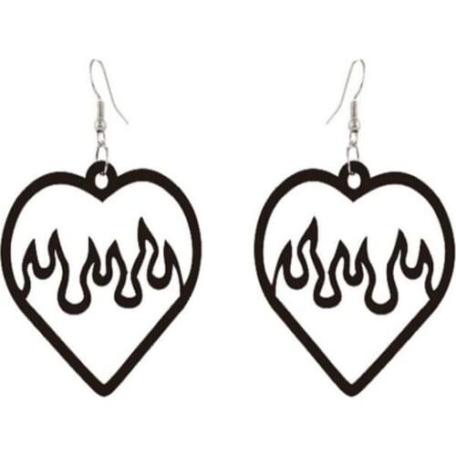 Simple Hollow Out Flame Earrings for Women Black Pink Heart-Shaped Ear Hook Earrings Creative Female Jewelry