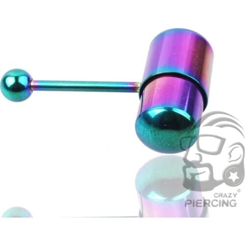 Rainbow 14G Tongue Ring Vibrating Tongue Piercing 316L Steel Tongue Barbell With Free Battery
