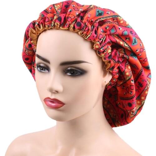Extra Large Size African Pattern Satin Bonnet Big Brim Ankara Night Sleep cap