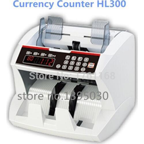 Bill Counter Front Loading Vertical Currency Counter With EU+US+RMB+HK +RS -HL300 Cash Counting Machine With English Manual