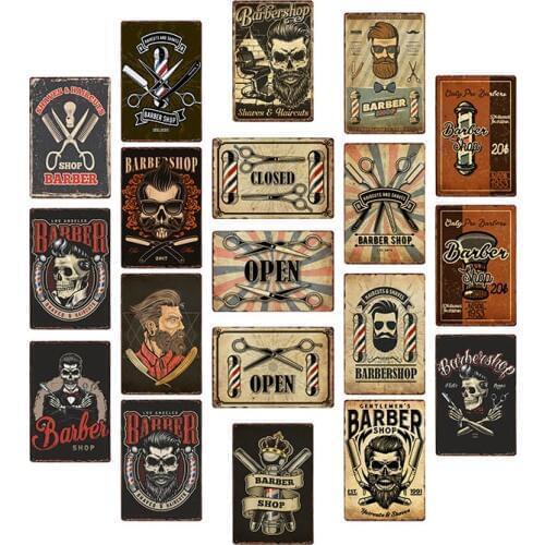 Hohappyme Vintage Barber Shop Metal Signs Barbershop Poster Bar Pub Retro Plaque Haircut and Shave Beard Iron Plates 20x30 cm