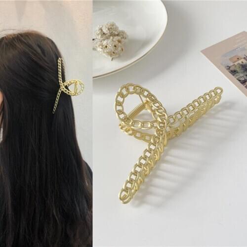 Punk Simple Solid Color Metal Chain Stitching Hair Claws for Women Girls Kids Barrette Hairpin Hair Clips 2021 New Arrival Trend