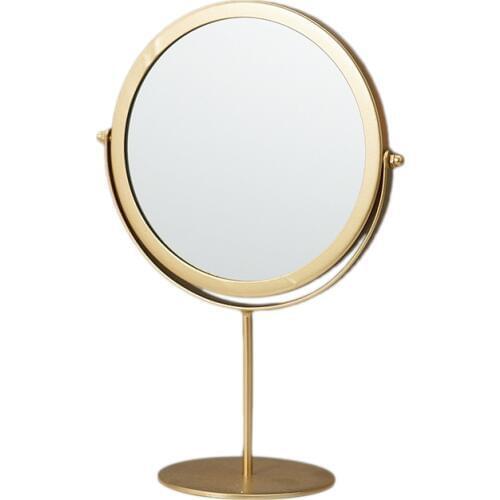Standing Portable Metal Makeup Mirror Round Shape Desktop Vanity Mirror(Gold)