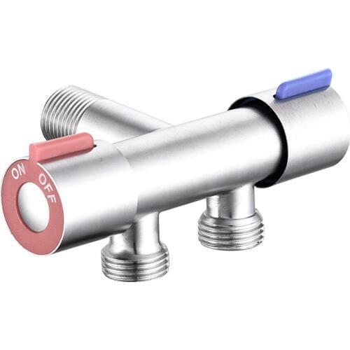 Stainless Steel Double Outlet Triangle Valve Faucet G1/2 Thread Angle Valve Filler Diverter Bathtub Valve Washing Machine Faucet