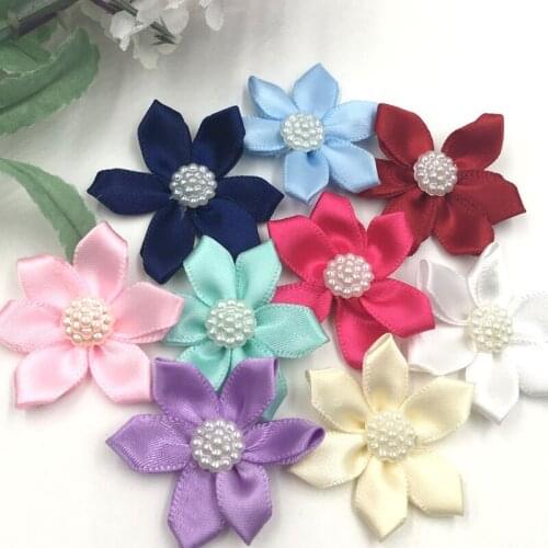 Upick 20pcs Ribbon Flowers Bows W/Rhinestone Appliques Craft Wedding A347