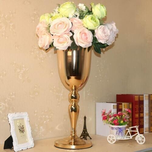 55cm/21.6 inch tall gold metal vases wedding decoration party road lead table centerpiece Wedding artificial flower vase