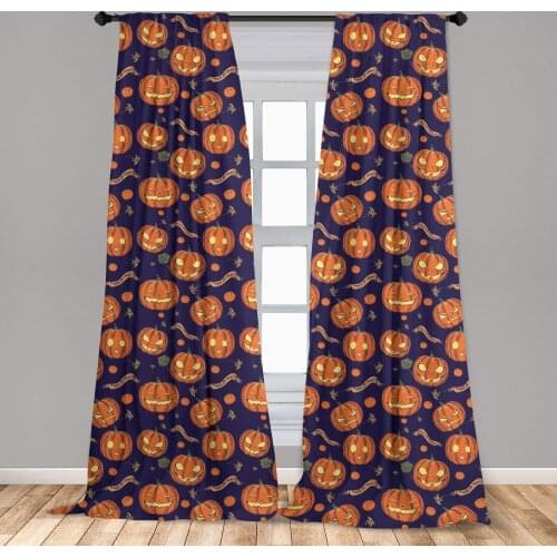 Pumpkin Curtain Halloween Celebratory Banners Trick or Treat and Carved Pumpkins Window Curtain Living Room Bedroom