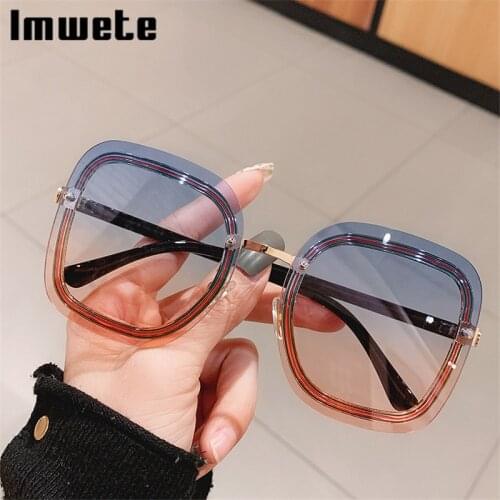 Imwete Oversized Rimless Sunglasses Women Gradient Sun Glasses Men Square Spectacles Anti Ultraviolet Shading UV400 mirror