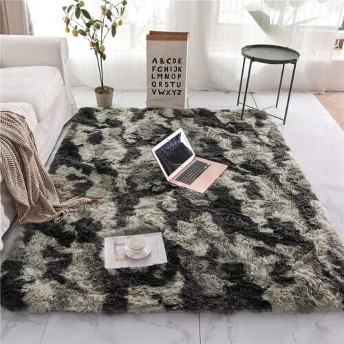 Winter Thick Long Hair Carpet Living Room Sofa Rug Bedroom Mat Washable Personality Carpet Tie-dye Gradient Living Room Carpet