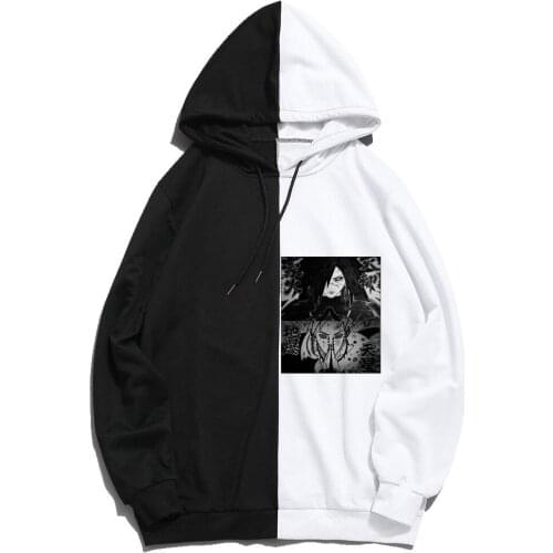 Winter Man Anime Uchiha akatsuki Print Patchwork Harajuku Oversized Hoodies Men Long Sleeve Hooded Sweatshirt Outwear