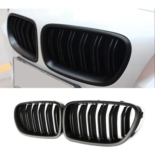 1 Pair Double Slat Line Front Bumper Grill Hood Kidney Grille Grill for 2010-2017 BMW 5 Series F10 F11 F18 M5 (Matte Black)
