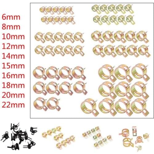 100PCS Spring Clip Water Pipe Fuel Hose Air Tube Clamp Fastener 6-22mm 10 Sizes