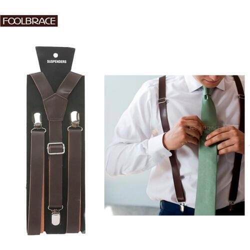 2.2cm Width Fashion Men Leather Suspenders Belt PU Leather Clip-on Women Braces Suspenders Wedding Wear