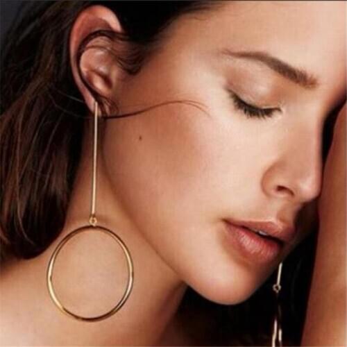 2020 Simple Women Earrings Minimalist Round Hollow Circle Gold Sexy Long Dangling Hiphop Stud Earrings for Women Fashion Jewelry