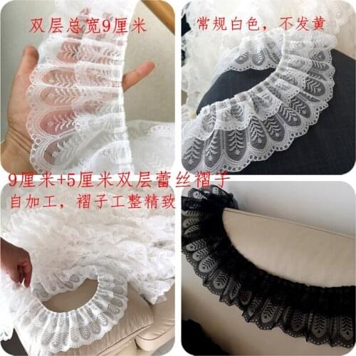 3yards Double Layer Pleated Lace Fabric Collar Neckline Ruffle Trim Embroidery Ribbon Dress Cuff Skirt Doll Clothes Accessories