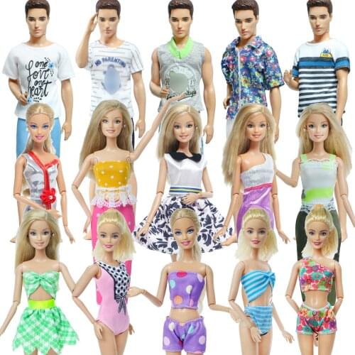 5 Pcs/Set Doll Outfit Summer Wear Bikini Mini Dress T-shirt Pants Doll Clothes for Barbie Doll for Ken Doll Accessories Toy