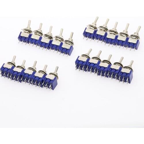 5Pcs Miniature Toggle Switch Single Pole Double Throw ON-OFF-ON /ON-ON 120VAC 6A 1/4 Inch Mounting MTS-102 103 202 203