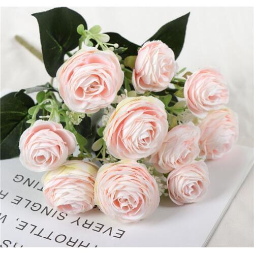 5 Forks 10 Flowers DIY Small Camellia Artificial Flowers Bouquet Home Christmas Wedding Decoration Silk Flower Decor