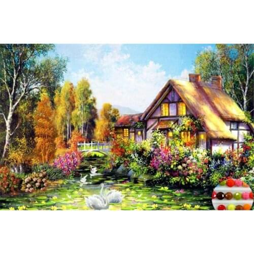 DIY 5D Full round cube Diamond Embroidery house and trees Diamond Painting Cross Stitch Kits Diamond Mosaic Home Decoration