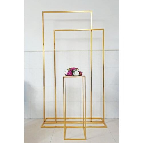 Shiny Gold Plinth Table Floral Garland Display Holder Wedding Flower Arch Birthday Party Balloon Rack Stage Backdrop Cloth Shelf