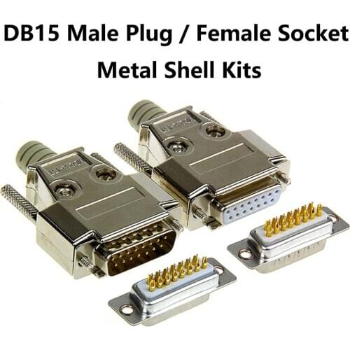 DB15 Male Plug / Female Socket Metal Shell Kit 2 Rows 15 Pin Serial Port Connector Socket D-SUB15 Adapters