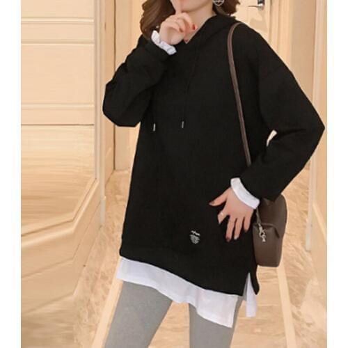 Harajuku Long Hoodie Women Tops Sweatshirts Womens Sweatshirt Hoodies Korean Fake Two-piece Hoodie Dresses
