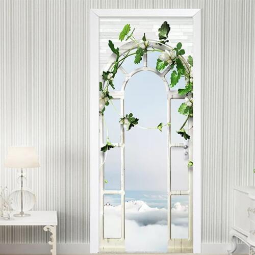 Home Decor Door Sticker European Style 3D Stereo Palace Arch Garden Wallpaper Living Room Wedding House Wall Stickers DIY Murals