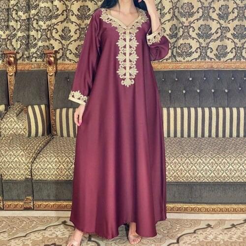 Eid Mubarak Abaya Dubai Muslim Women Dress Djellaba Femme Embroidery Boubou Long Sleeve Gown Turkish Kaftan European Clothing