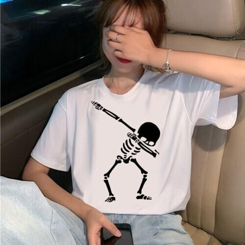 Graphic tees tops Dancing Skull tshirts women funny t shirt O-neck T-shirt Vintage Vogue Ullzang Mujer_T-Shirt