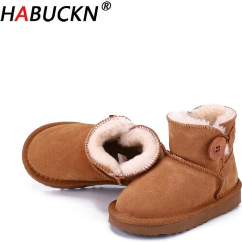 HABUCKN 2020 Fashion new children Warm Snow Boots Winter Boots Genuine Cowhide Leather Boy and girl Boots Ankle Boots Fur Shoes