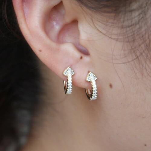 Delicate full cz minimal gold color jewelry earring cute small arround ear hoop Huggie paved cz fashion jewelry european ladies