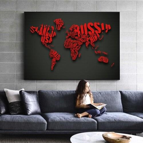 World Map Decorative Wall Art Canvas Prints Posters And Prints Words Map Pop Art Canvas Paintings Decorative Wall Picture Cuadro