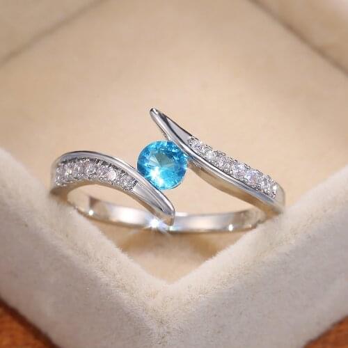 Fashion Geometric Finger Ring Micro Paved Ocean Blue Zircon Rings For Women Ladies Wedding Party Punk Gothic Jewelry Gift K5C321