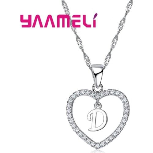Shining Cubic Zircon CZ Diamond Love Heart Shape Pendant 925 Sterling Silver A-Z Letters Necklace For Girlfriend Birthday Gift