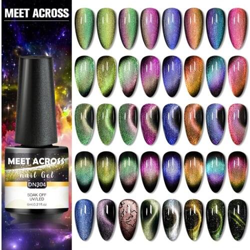 MEET ACROSS Cat Magnetic Nail Gel Polish 6ml Semi Permanent UV Gel Galaxy Cat Eye Gel Polish Varnish For Nail Art Design