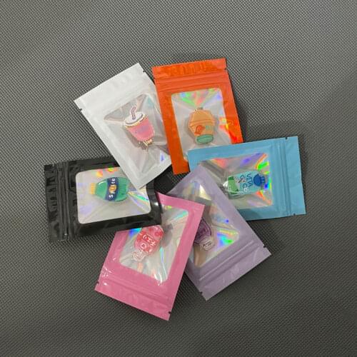 100 Pieces Smell Proof Mylar Bags Resealable Odor Proof Bags Holographic Packaging Bag with Clear Window for Food Storage Gloss