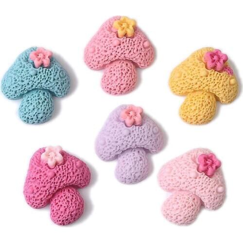 12-48 Pcs Mini Color Resin Frosted Mushrooms Scrapbooking Cabochons Cute Hair Embellishment DIY Craft Jewelry Accessories