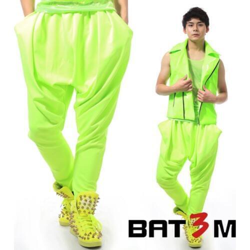 Stage personality men pants harem pant men feet trousers singer dance rock fashion pantalon homme neon series green novelty