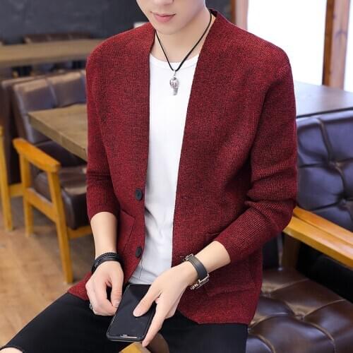 Khaki Grey Sweater Men New Black Navy Fashion Wine Red Long Sleeve Casual O-Neck Cardigan Men Winter Sweater