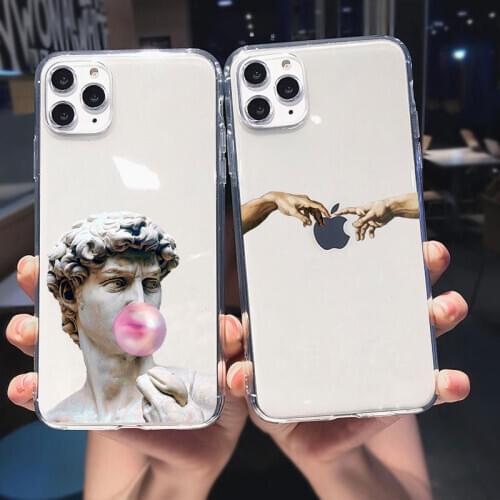 Art Fresco Michelangelo Creation of Adam Soft Phone Case For iPhone 11 12 Pro Max SE 2020 7 8 Plus X XR XS Max David lines Cover