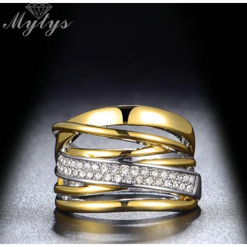 Mytys Fashion Irregular Layers Chunky Ring For Women and GP Ring with Gift Box R1078