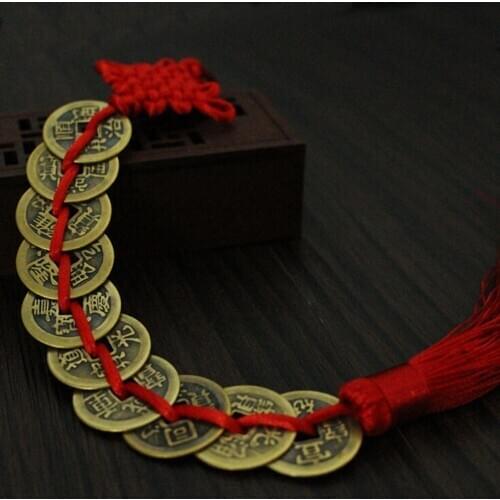 Delicate Ancient Copper Coins Red Chinese Knot Feng Shui Wealth Success Lucky Charm Home Car Decoration