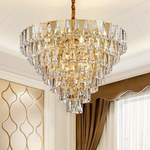Nordic Restaurant Hotel Indoor Decoration Luxury Crystal Cone Shape Vintage Pendant Chandelier Lamp