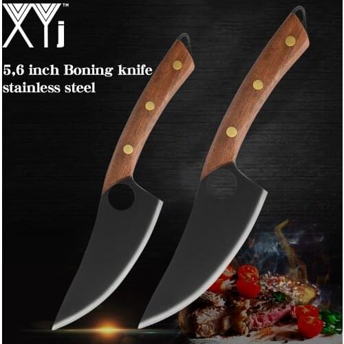 XYj Stainless Steel Chef Knife 5'' 6'' Meat Cleaver Full Tang Filleting Knife Boning Knife Slicing Cutting Tool Cooking Serbian