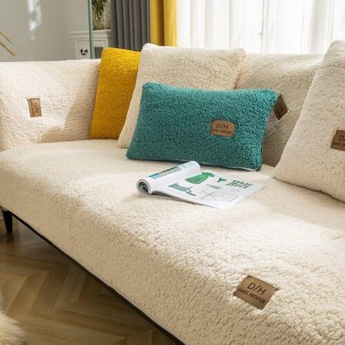 Solid Color Winter Lamb Wool Sofa Cover Towel Thicken Plush Soft and Smooth Sofa Covers for Living Room Anti-slip Couch Cover